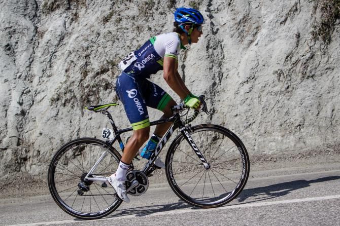 Esteban Chaves (Orica-GreenEdge) goes solo on the way to the finish