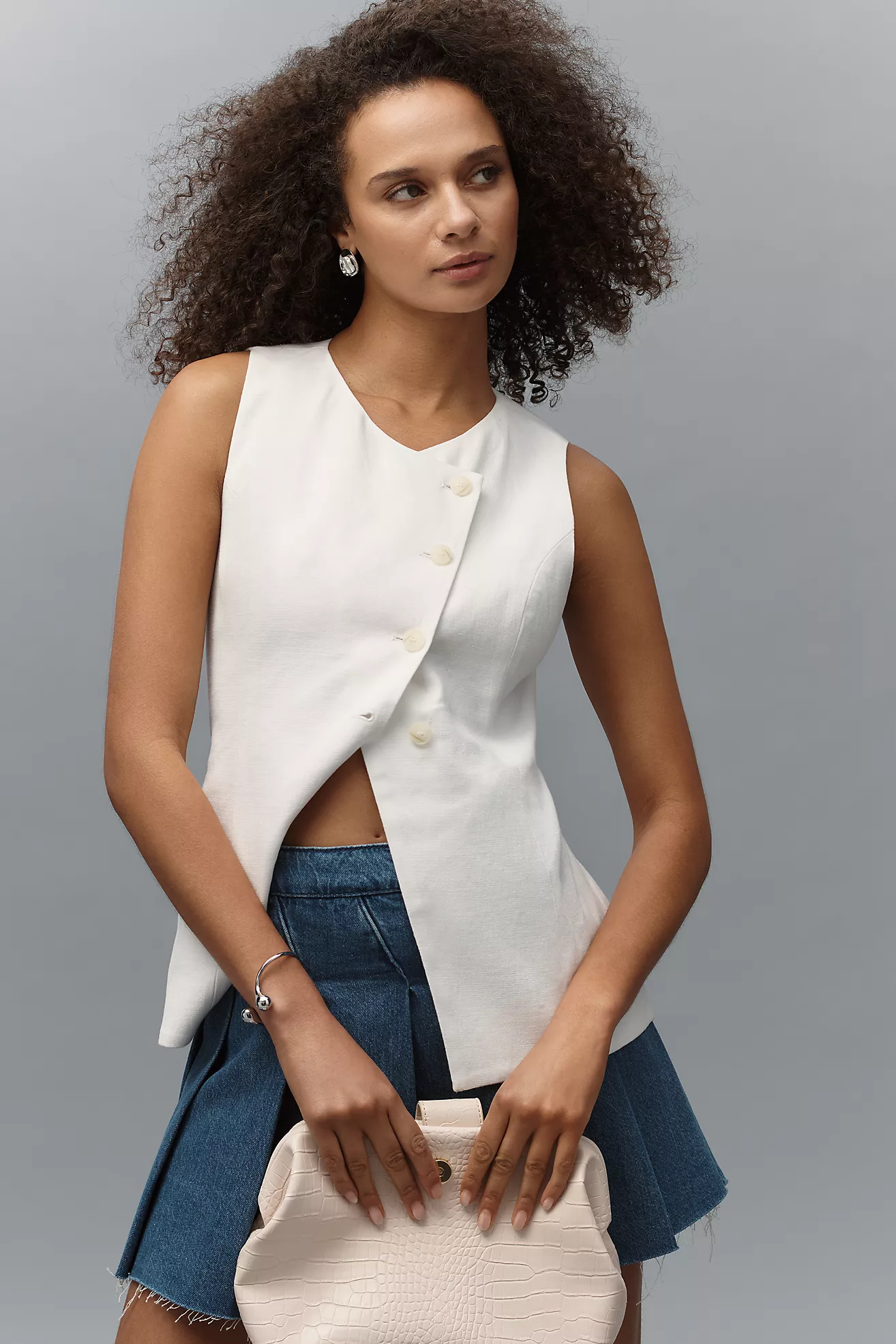 Astr the Label Sonja Linen Blend Asymmetrical Vest