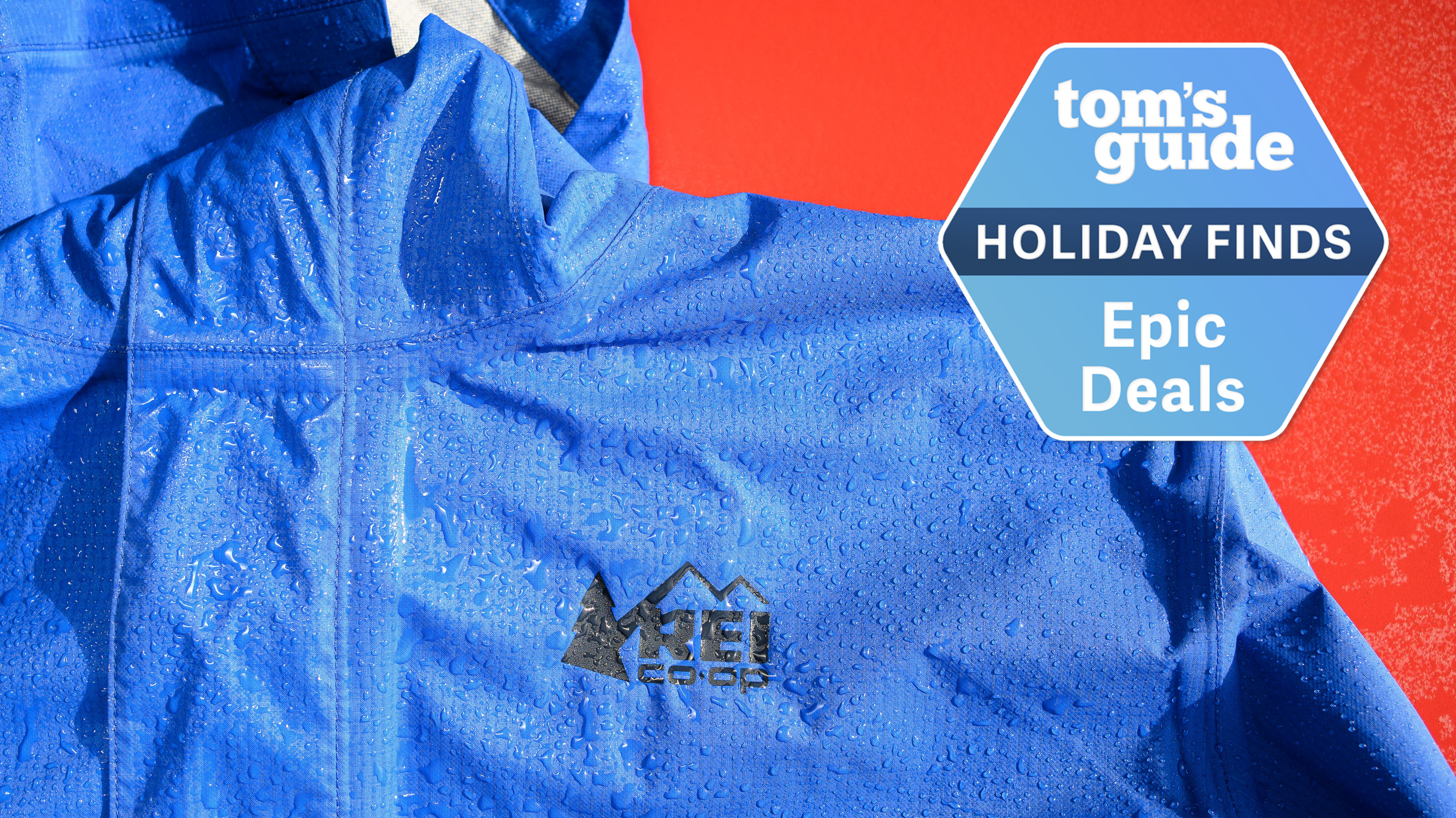 REI Rainier Rain Jacket close-up in blue