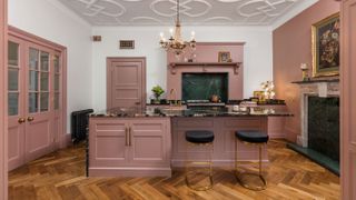 pink kitchen diner with island