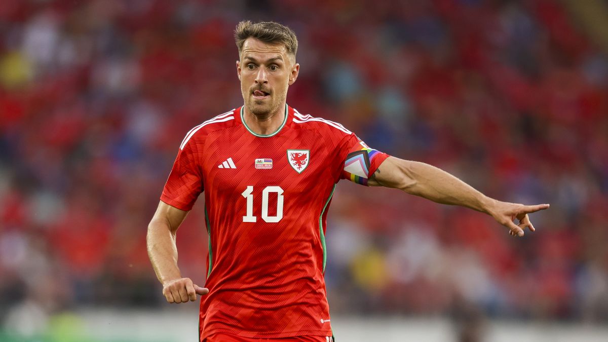 Aaron Ramsey of Wales during a UEFA EURO 2024 qualifying game prior to the Wales vs Finland match