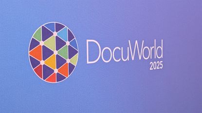 DocuWorld 2025 logo and branding picture at the annual conference, hosted by German SaaS company DocuWare.