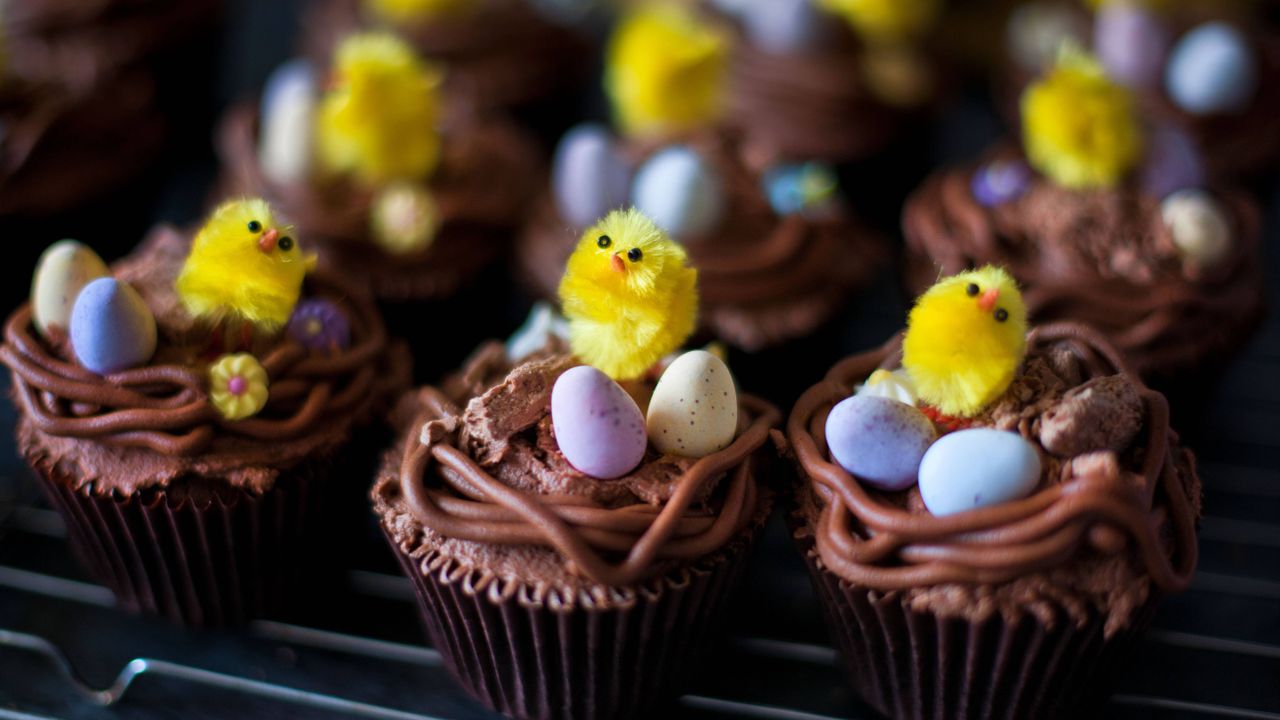 mini egg cupcakes on wire rack