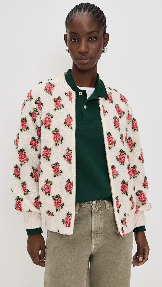 The Great. the Zip Front Plush Bomber Jacket