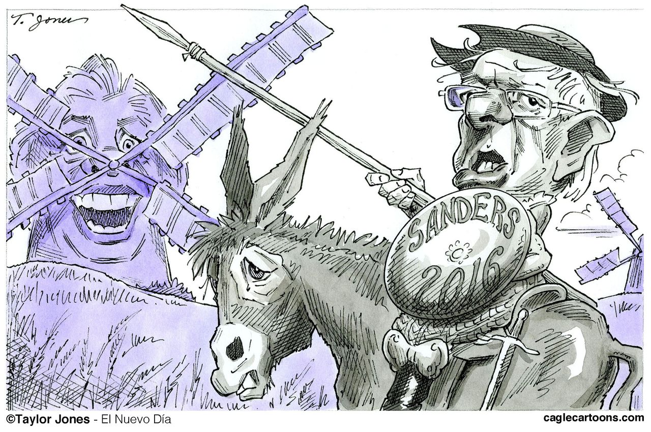 Political cartoon U.S. Clinton Sanders 2016