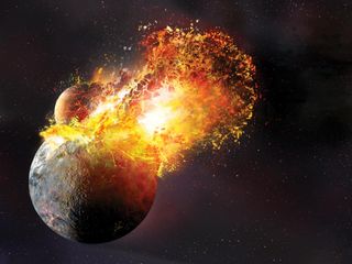 The Moon formed when Earth was struck by a Mars-sized protoplanet.