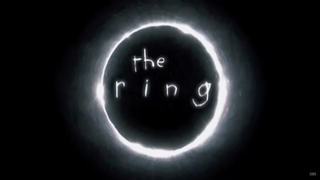 The logo for The Ring movie, with a circle around the title of the movie, written creepily