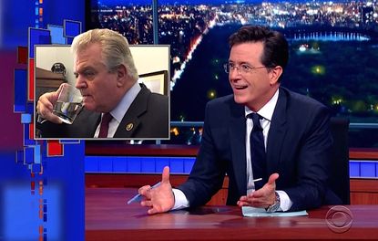 Rep. Bob Brady stole the papal water glass. Stephen Colbert is on it.