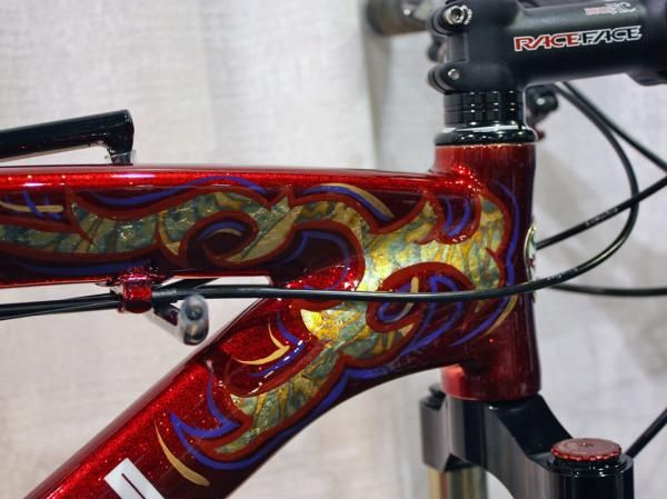 Yup, that's gold leaf under the clearcoat of this Stellina Sport-painted Alan 29er.