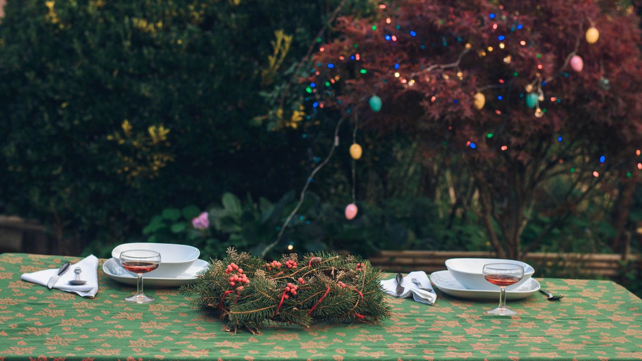 Christmas decorations in a garden