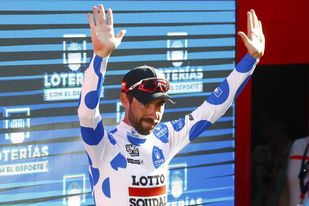 Thomas De Gendt (Lotto Soudal) collected a second blue polka-dot mountains jersey