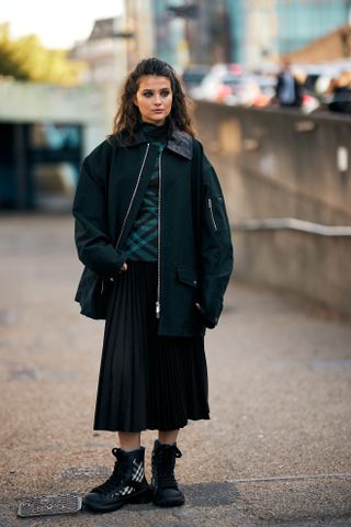 Fashion week guests wearing the English country style trend in street style