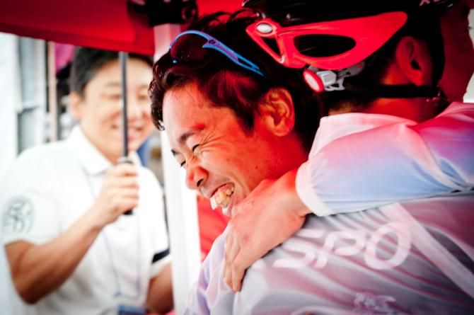 Taiji Nishitani (Aisan Racing) celebrates his first win in 2013 season