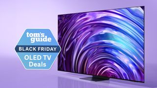 Samsung S95D OLED TV on purple background