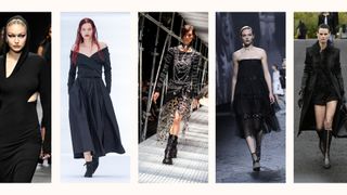 models wearing gothic glamour on the runway at Paco Rabanne, Philosophy Di Lorenzo Serafini, Versace, Chanel, Givenchy