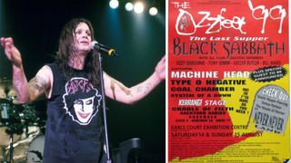 Ozzy Osbourne performing live in 1999, and a poster for the cancelled UK Ozzfest that year