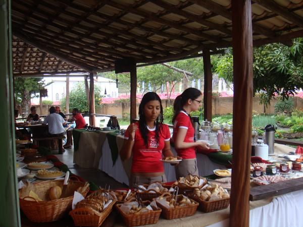 Pre-race day breakfast with tent city in the background.
