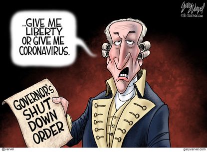 Political Cartoon U.S. coronavirus protests liberty patrick henry