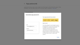 Screenshot of a Google app password being generated