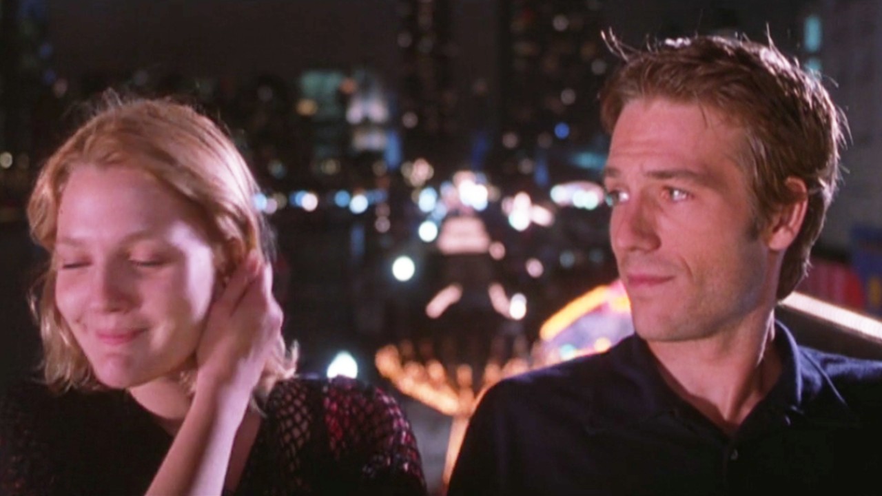 Drew Barrymore and Michael Vartan on roller coaster in Never Been Kissed