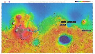 This NASA Mars map shows the four candidate landing sites for NASA's Mars 2020 rover. On Nov. 19, 2018, NASA unveiled its pick of Jezero Crater as the prime landing site for the new rover mission.