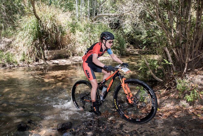 Austria's Angelika Tazreiter wins the opening stage of the 2019 Crocodile Trophy as the only elite women rider this year, but she was also the 11th fastest rider in all categories