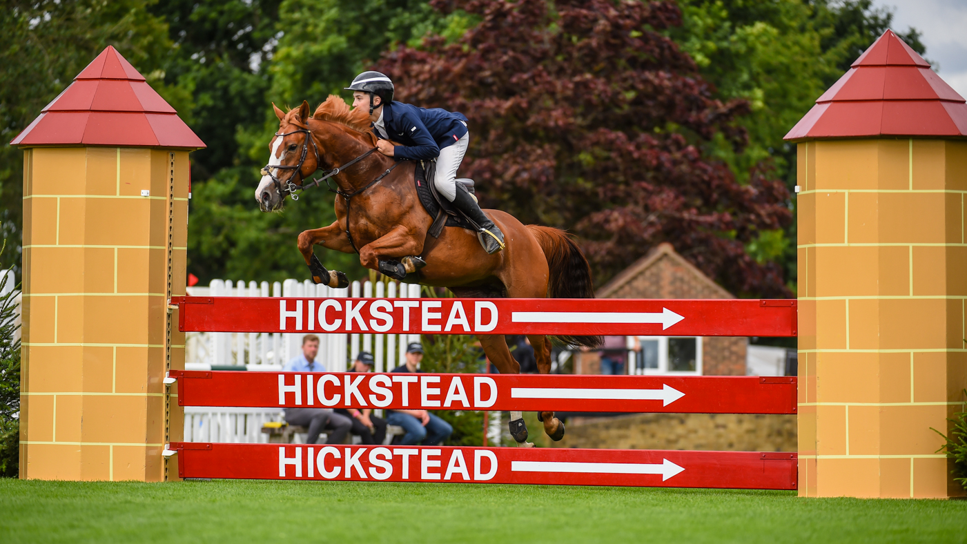 Fergal Holohan and Little Flexible winning at the Royal International Horse Show