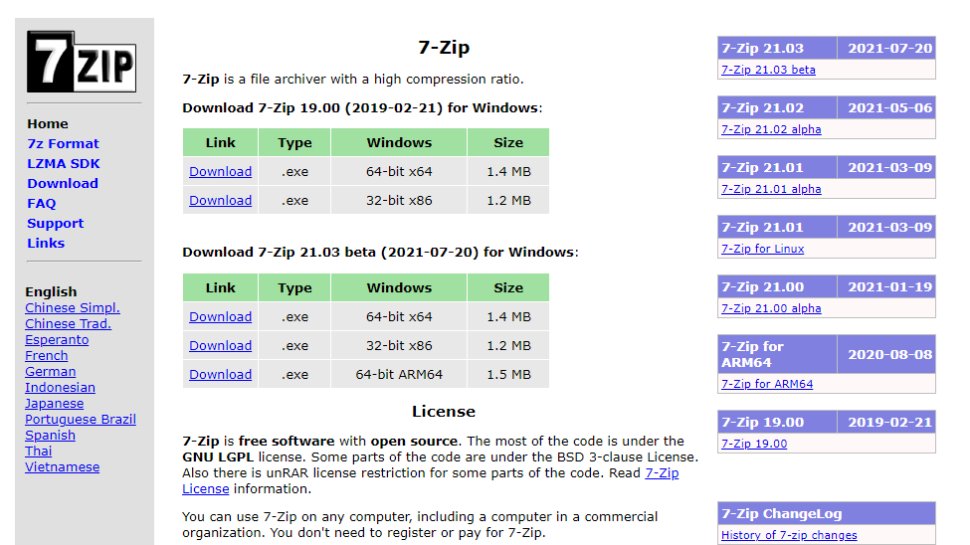 Website screenshot for 7-Zip