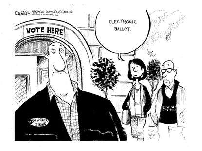 Political cartoon electronic voting midterm election