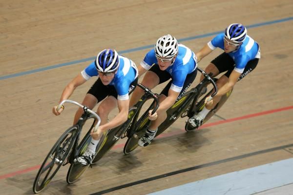 Victoria on the first lap of their under 19 team sprint final