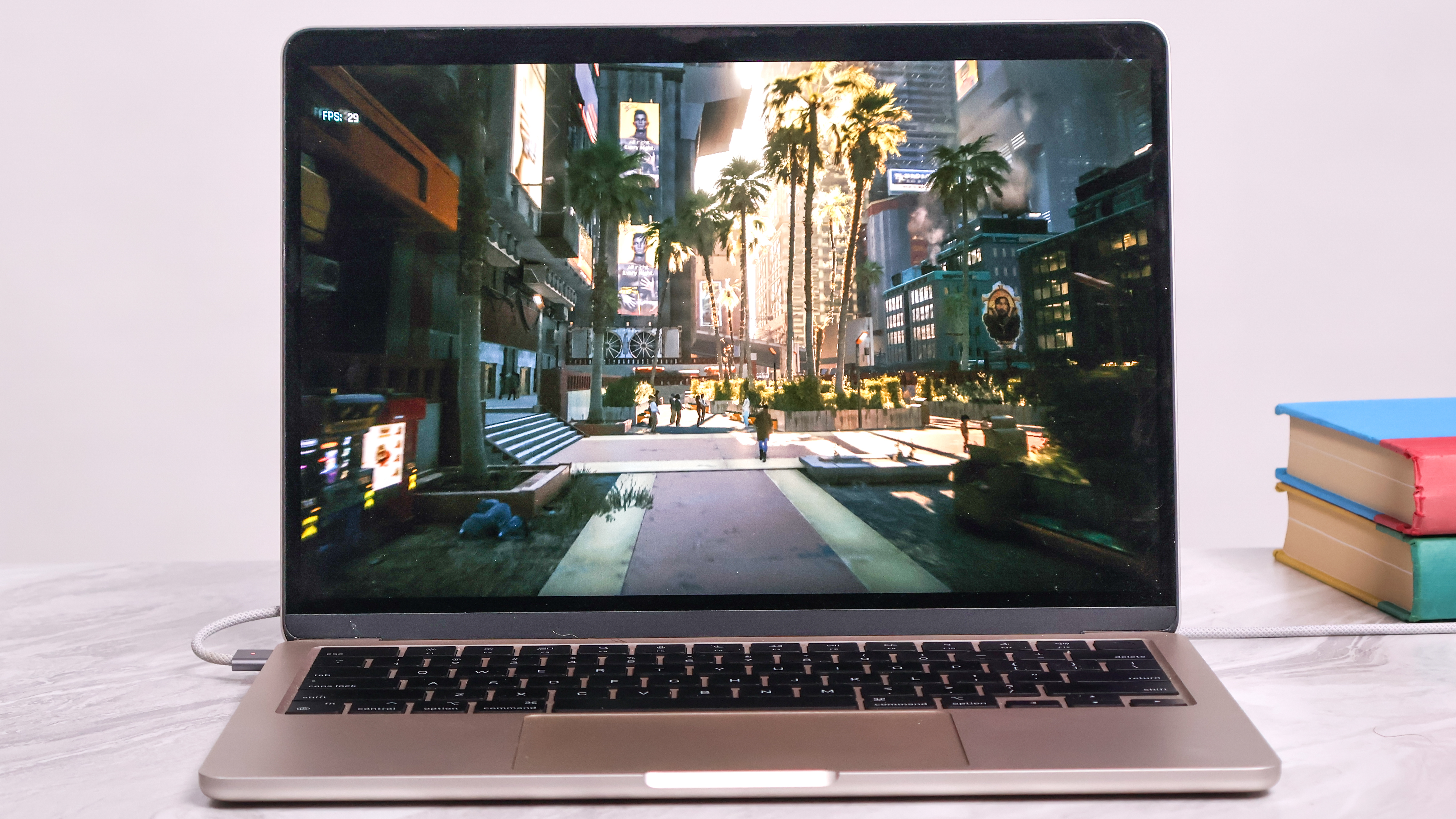 Cyberpunk 2077: Ultimate benchmark running on a MacBook