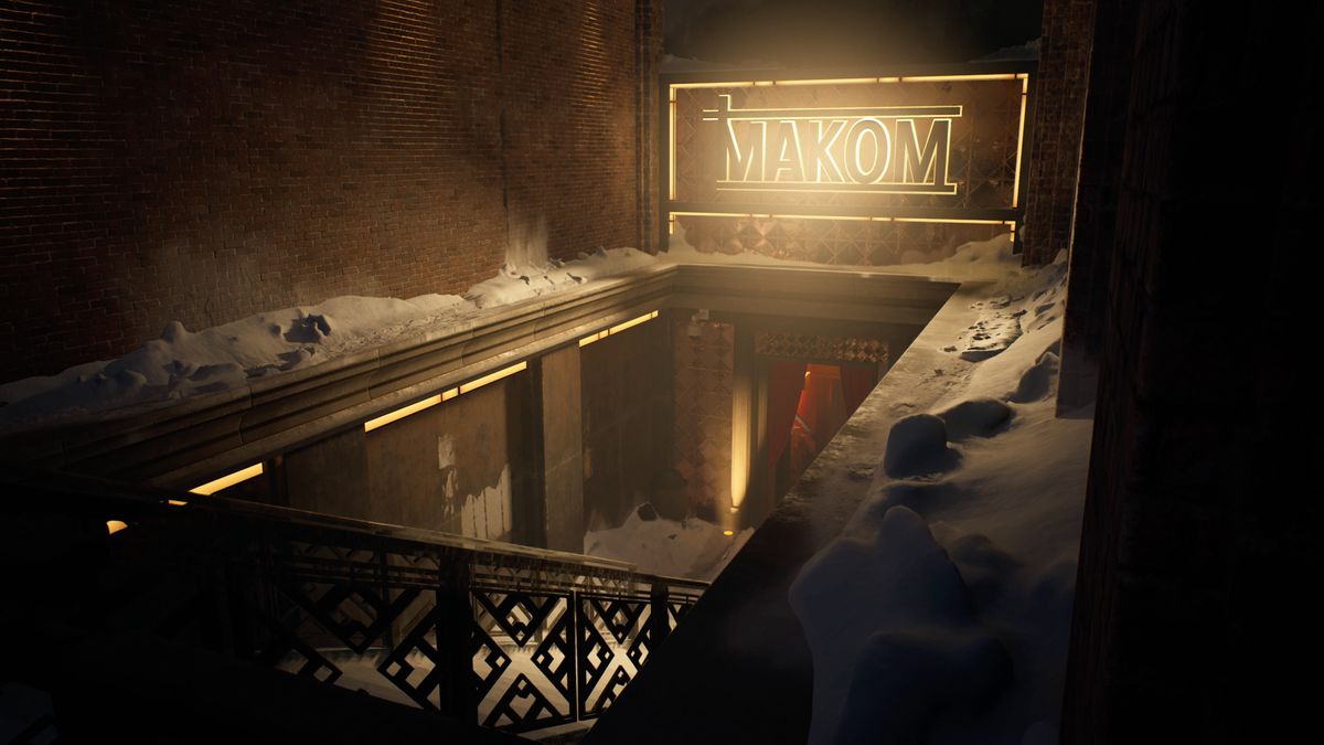 stairs down to speakeasy covered in snow in Seattle