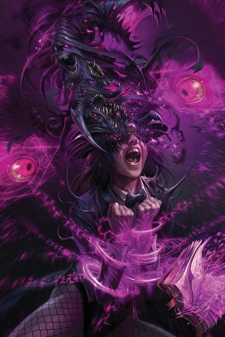 A character screaming, covered in sinister mouths.