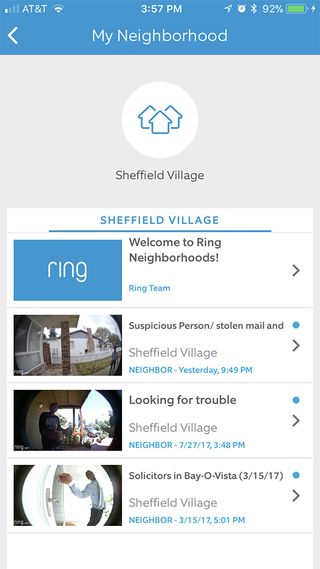 You can share concerning videos with neighbors who use Ring, but there's no way to follow up with each other.