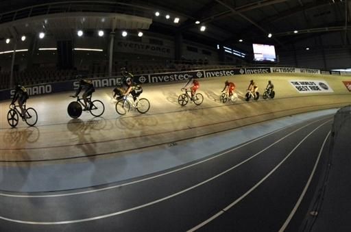 Riders train on the eve of the UCI World Track Cycling Championships on March 23, 2010 in Ballerup near Copenhagen