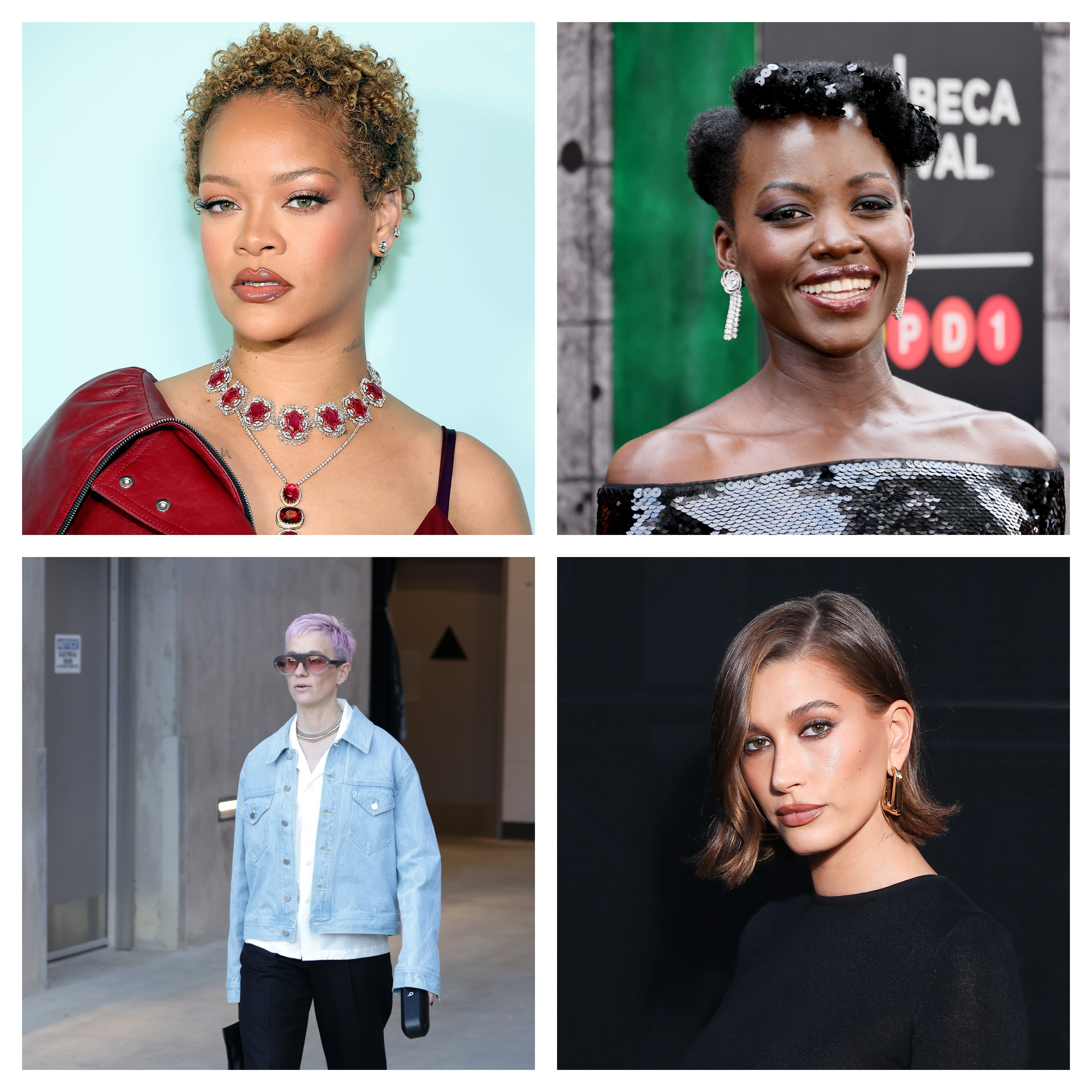 collage of celebrities with short hair
