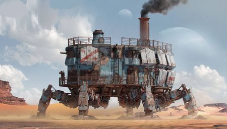 A big mobile mechanical base in the desert