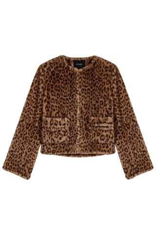 Maje Leopard-print round-neck faux-fur jacket