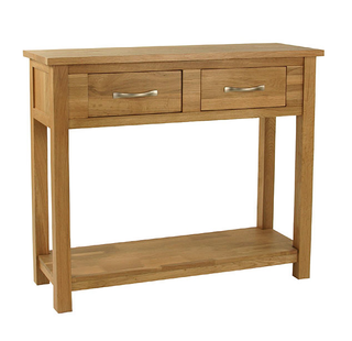 Alderley Oak Console Table with two drawers with brushed steel handles and one low shelf