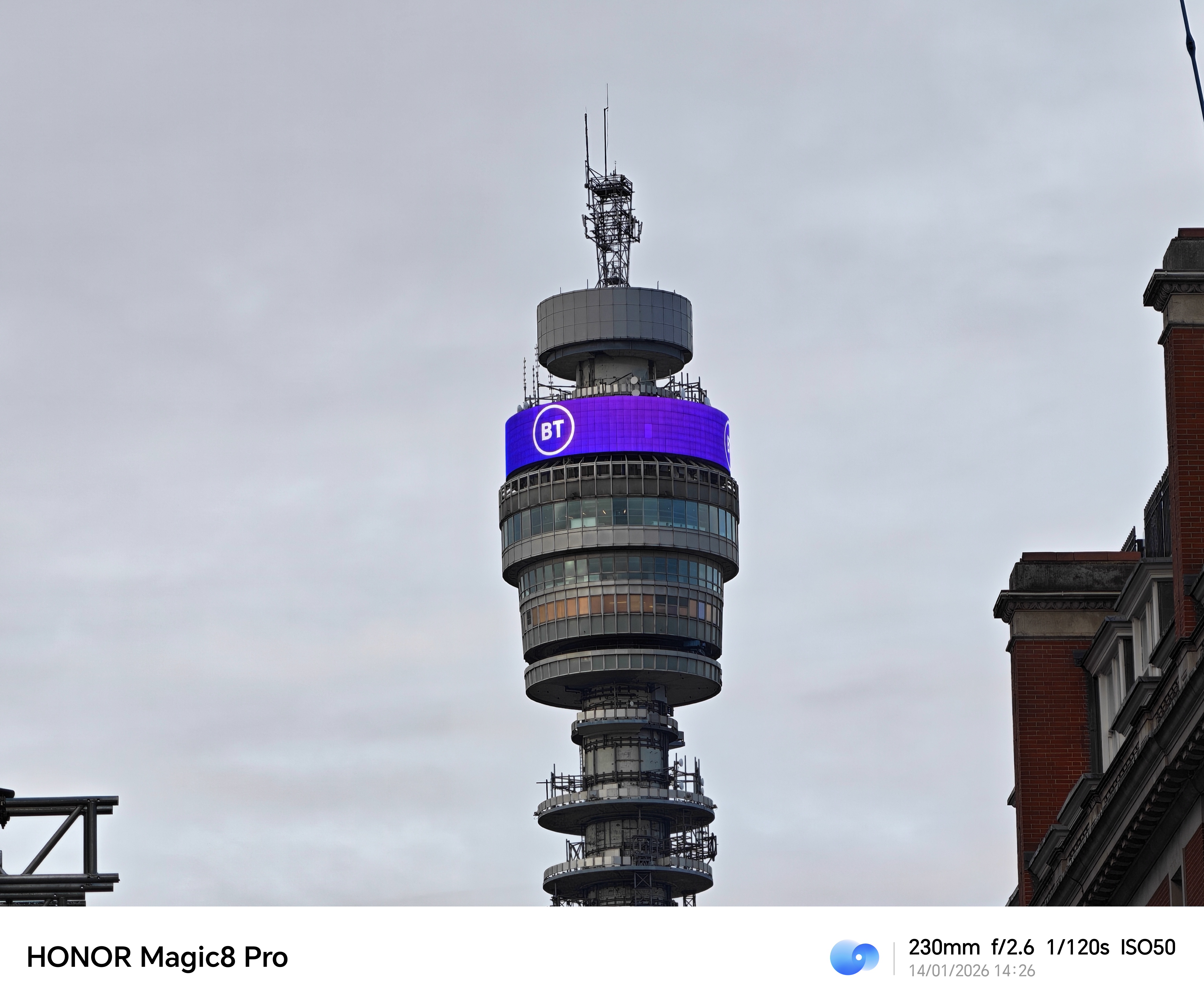 Honor Magic 8 Pro camera sample BT Tower 10x zoom