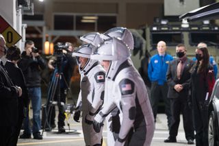 Crew-2 is ready to launch. JAXA astronaut Akihido Hoshide can be seen in focus here, with NASA astronaut Shannon Walker on the right.