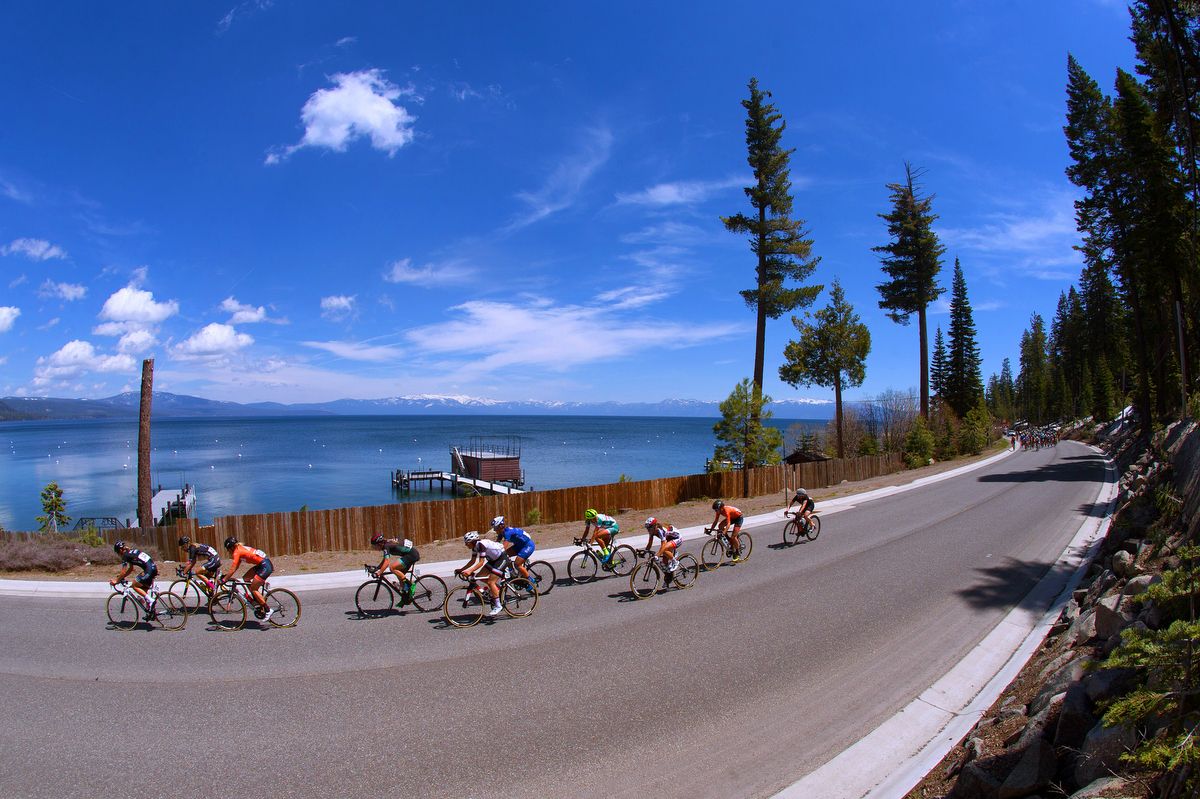 Lake Tahoe on the other side of the road
