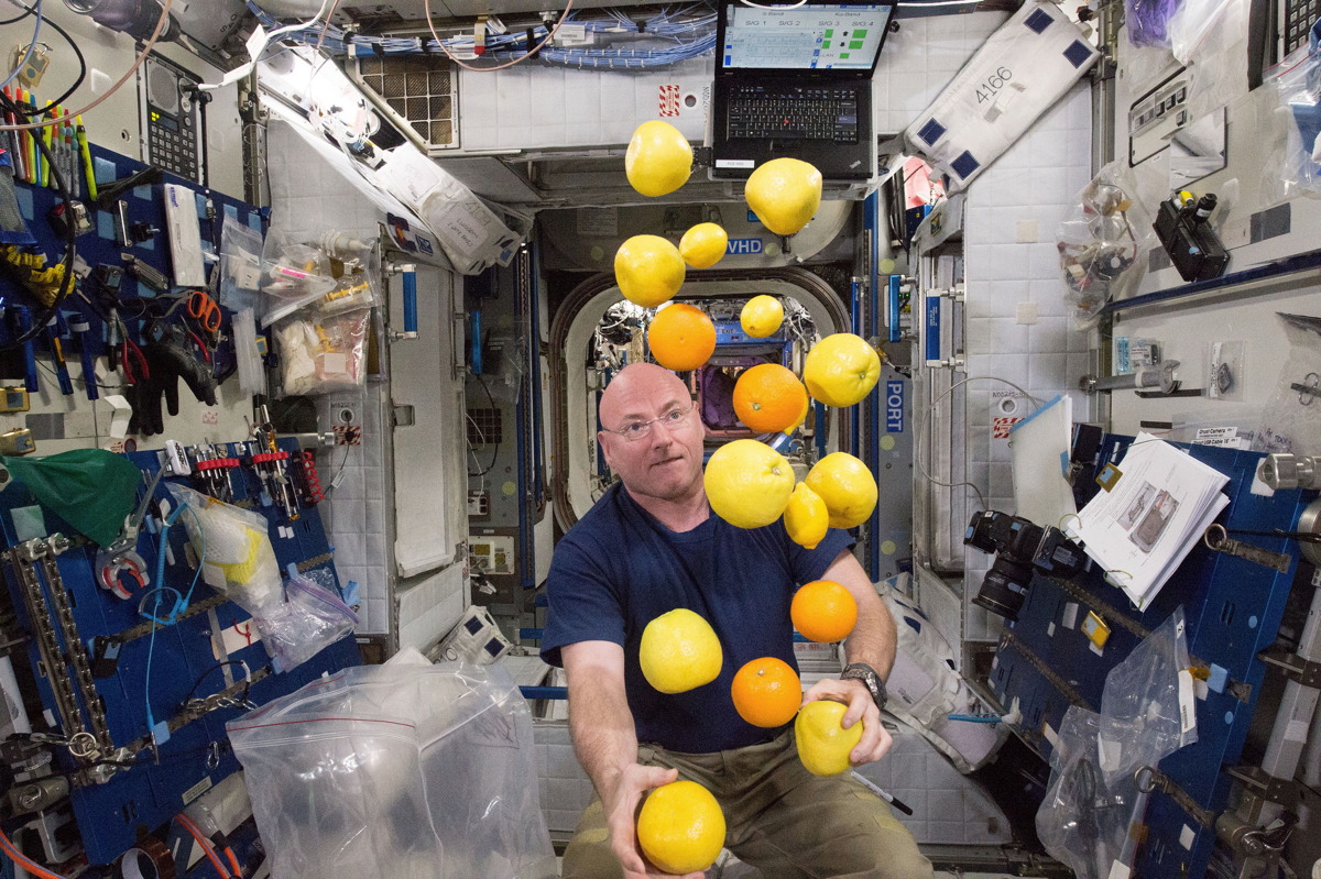 Scott Kelly with Fruit on the International Space Station