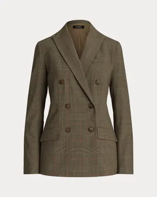 Lauren Ralph Lauren, Glen Check Double-Breasted Wool Blazer