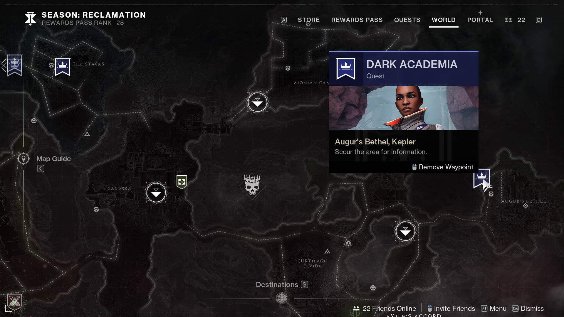 Destiny 2 Dark Academia side quest marked on Kepler map
