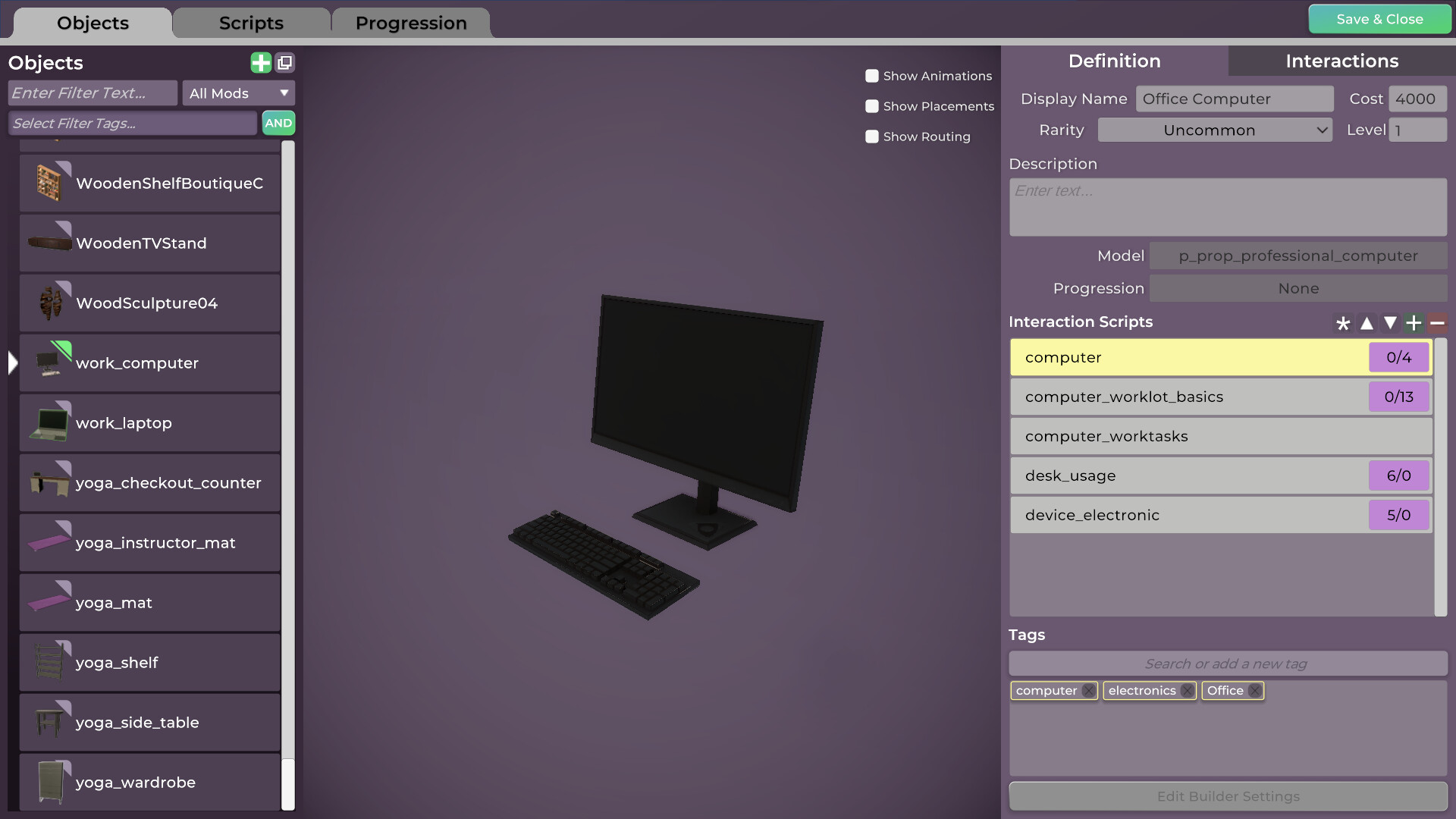 Life By You - a modding toolset panel showing a desktop computer object and its properties