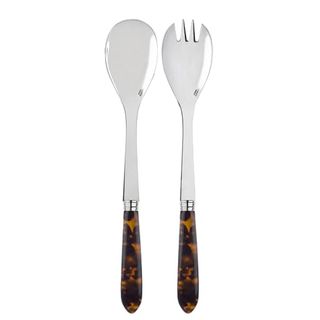 Sabre Paris - 2-Piece Salad Servers 10.2 Inches - Tortue Collection - Stainless Steel & Acrylic - Dishwasher Safe - Scaled Effect