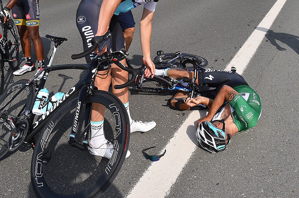 Tom Boonen (Etixx-QuickStep) on the ground after Abu Dhabi Tour