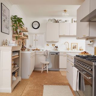 neutral kitchen with stainless steel cooker