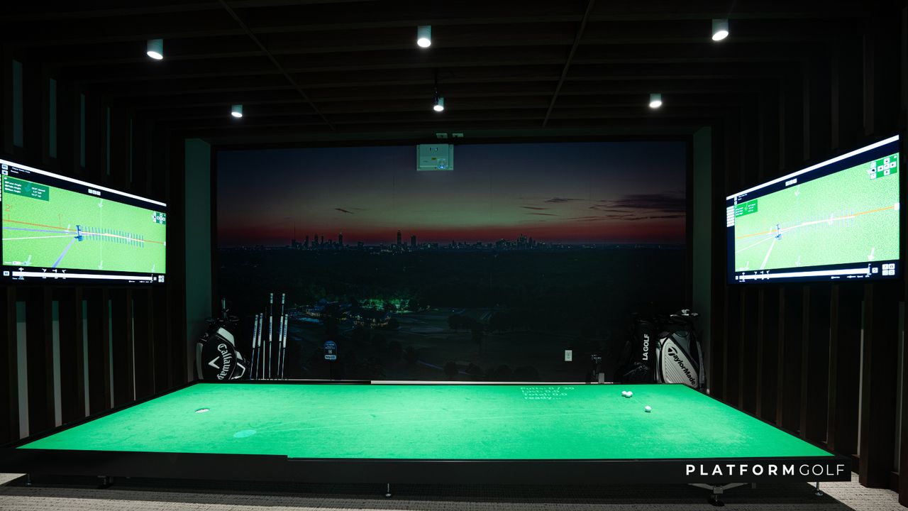 An indoor Platform Golf putting green 